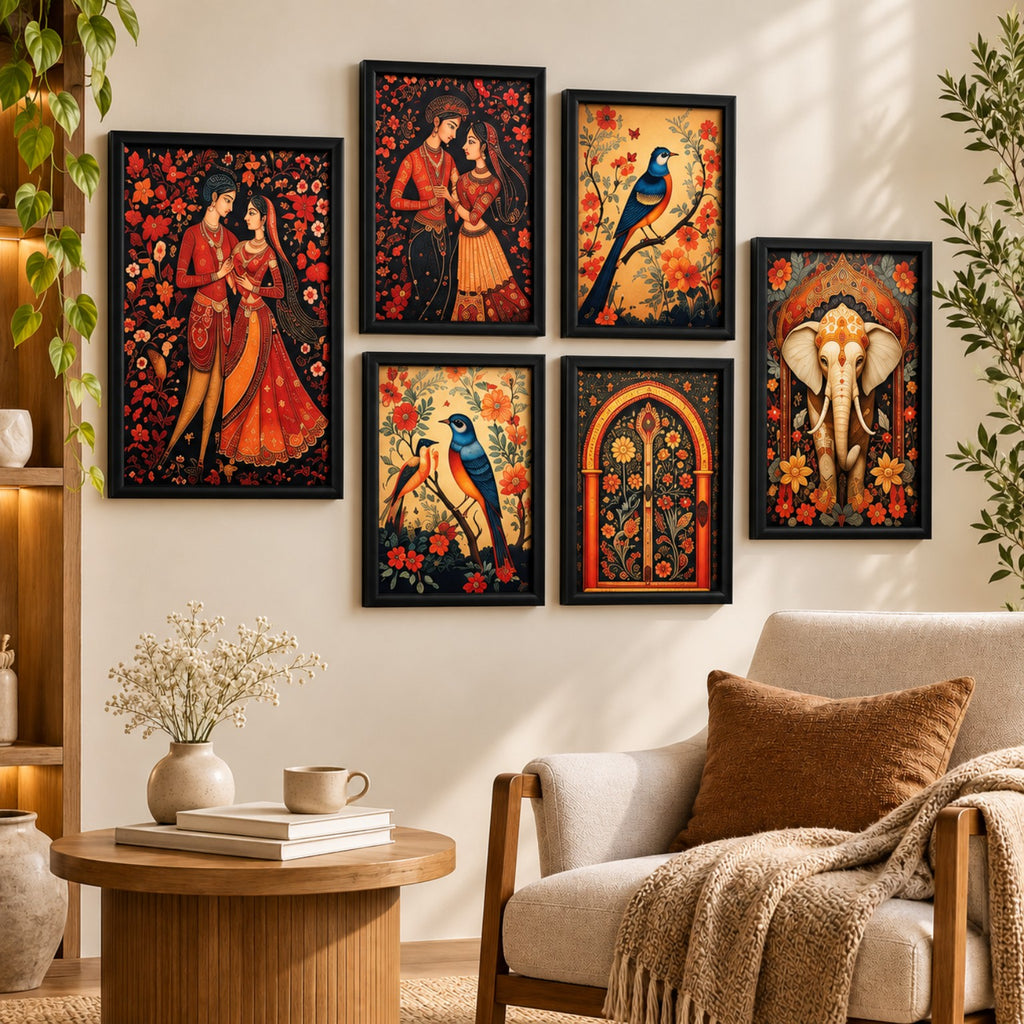 Botanical art frame set with six colorful framed artworks