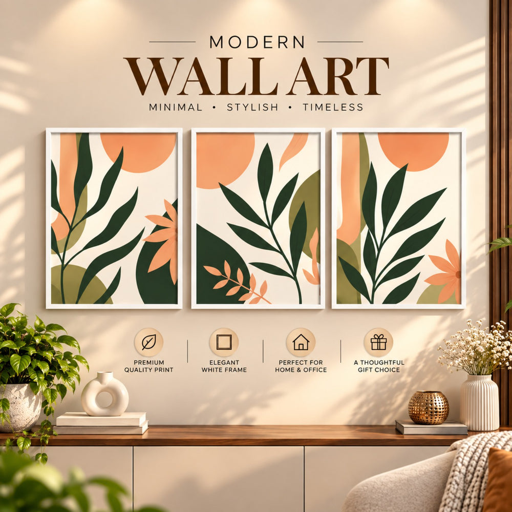 Modern Botanical Leaves wall art white frame