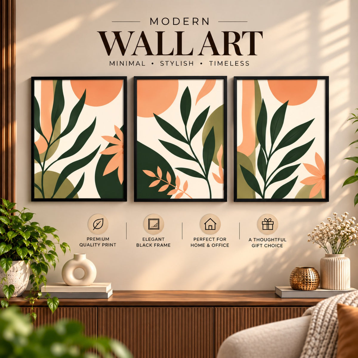 Modern Botanical Leaves wall art black frame