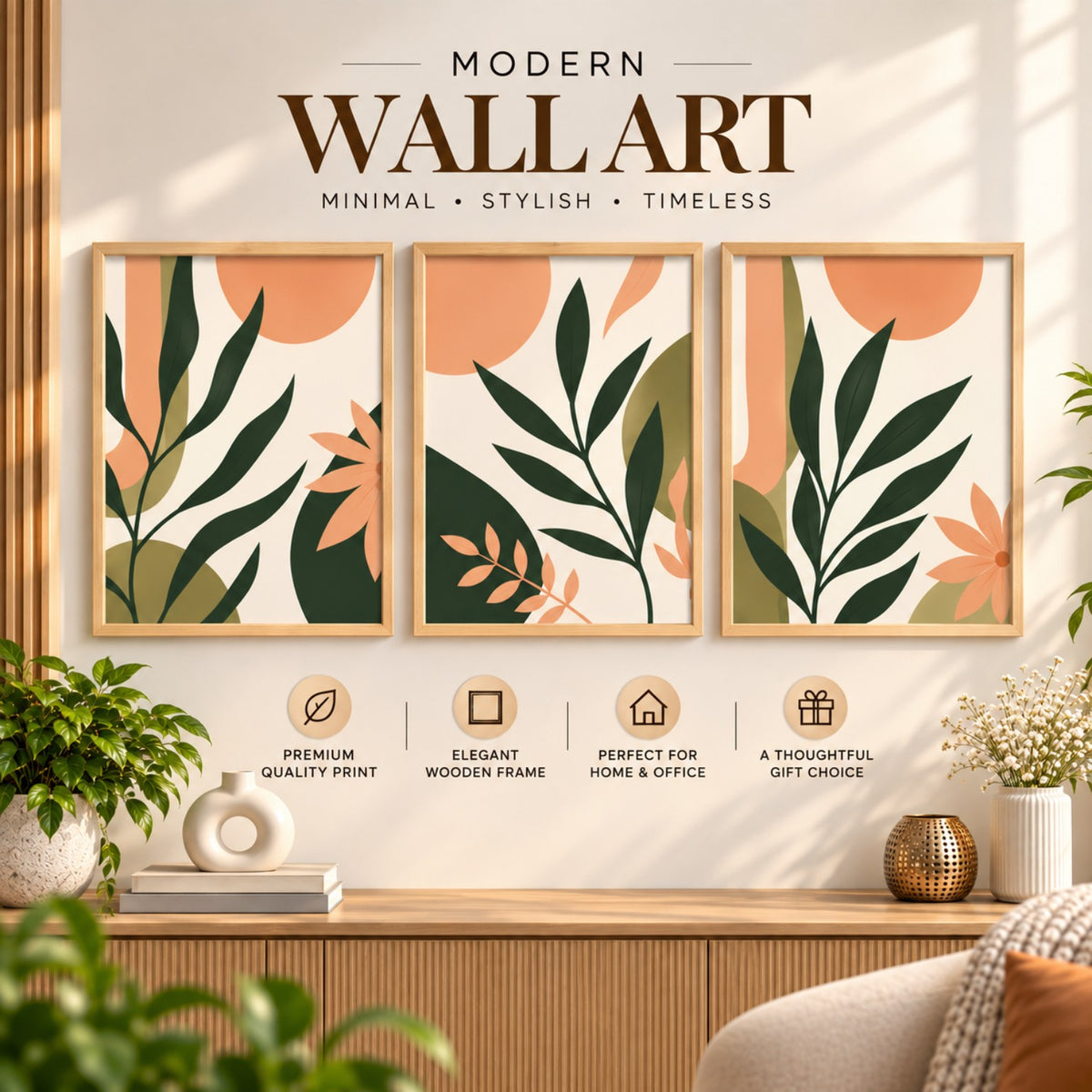 Modern Botanical Leaves wall art modern presentation
