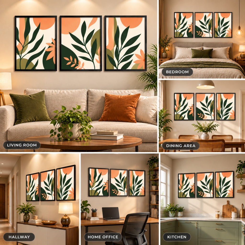 Modern Botanical Leaves wall art room styling
