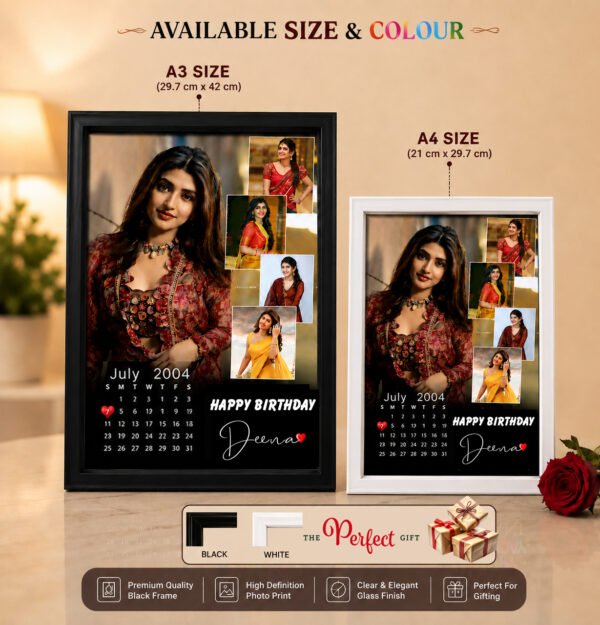 Personalized Birthday Calendar Photo Frame | Custom Photo Calendar Gift | Birthday Memory Frame