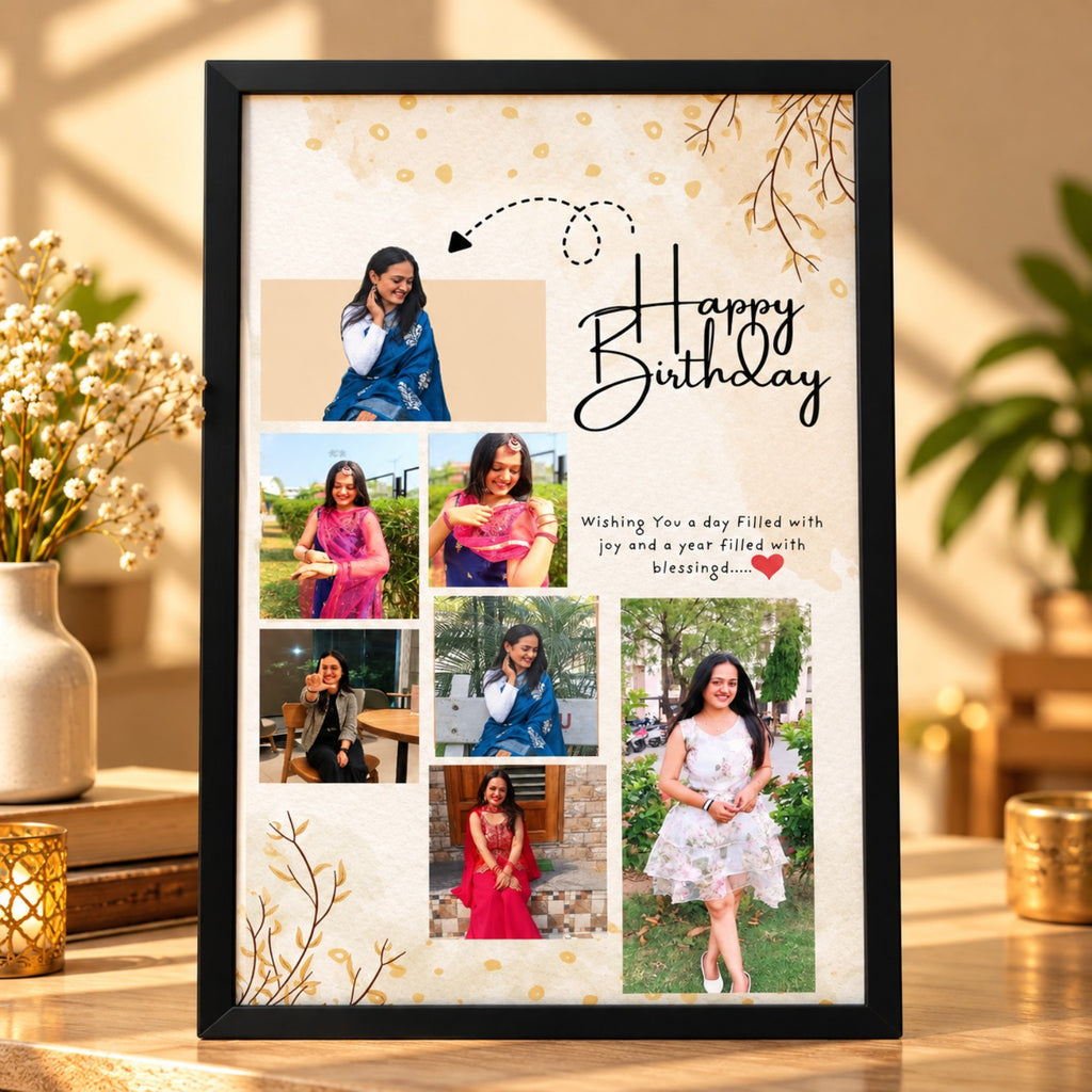 Elegant Floral Birthday Photo Collage Frame