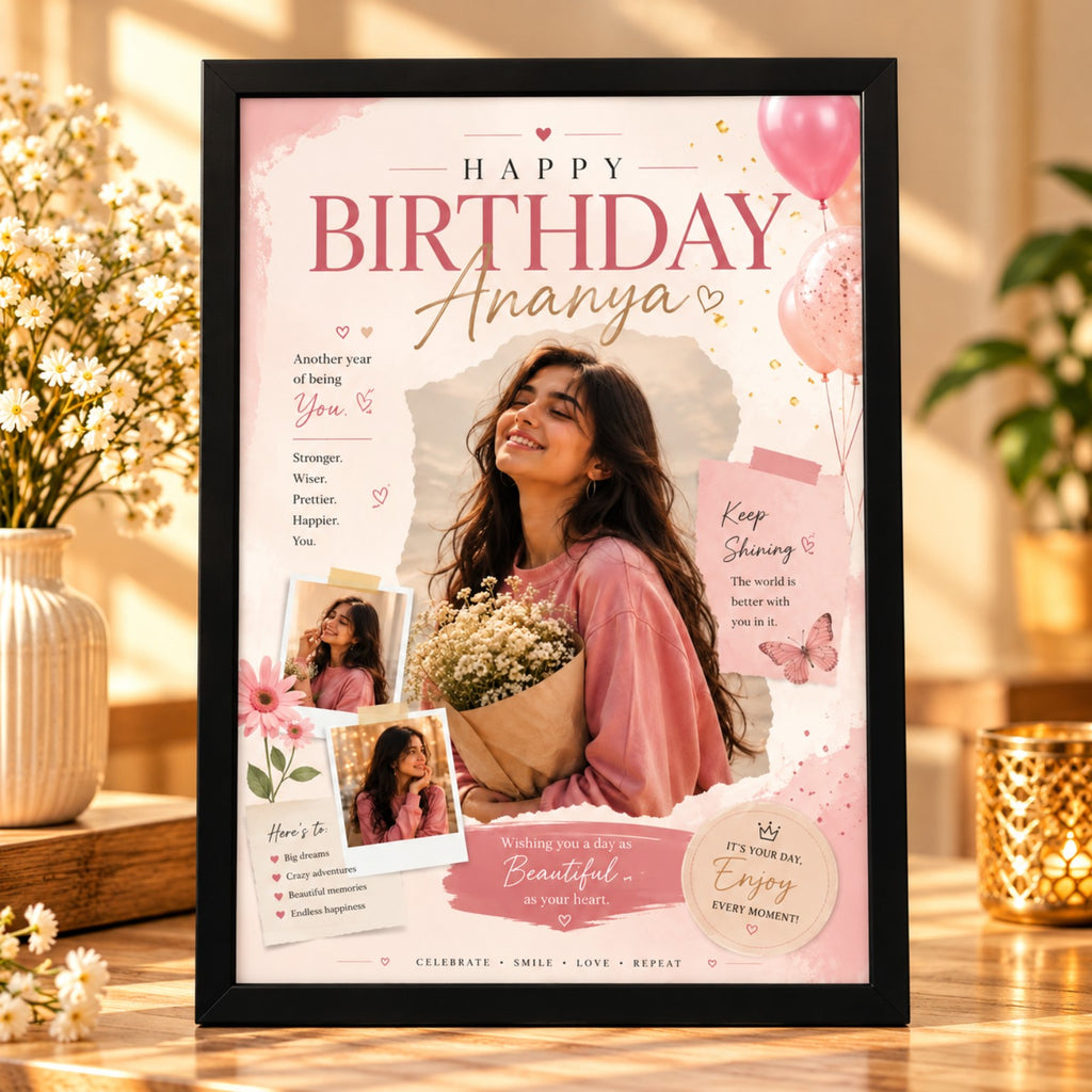 Premium Pink Birthday Portrait Frame