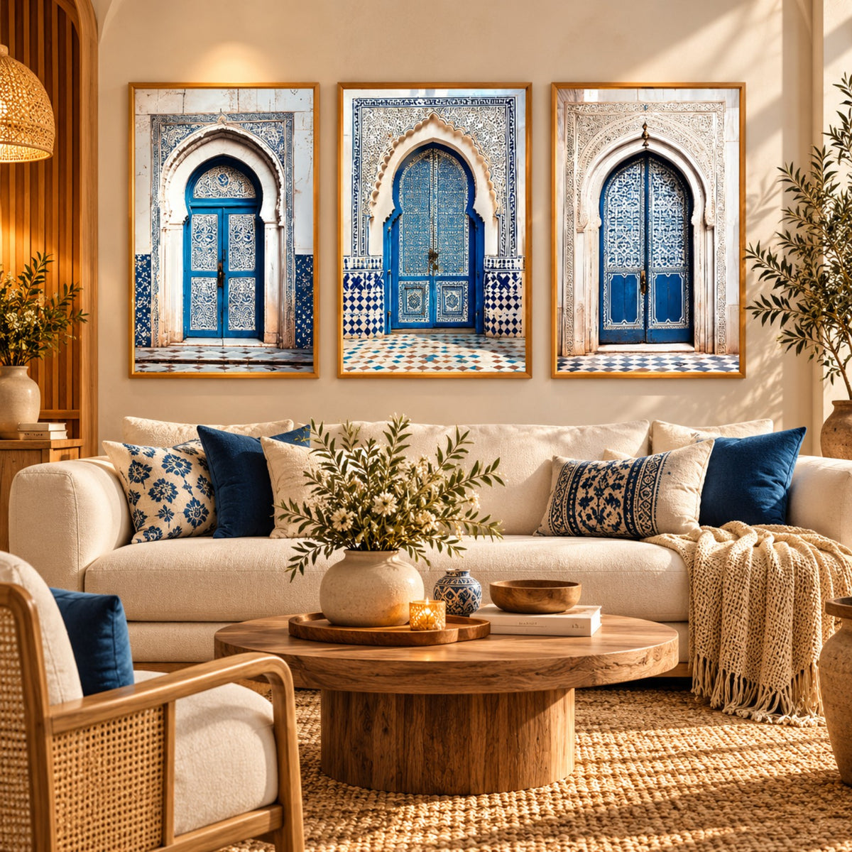 Moroccan blue doorway architectural framed wall art