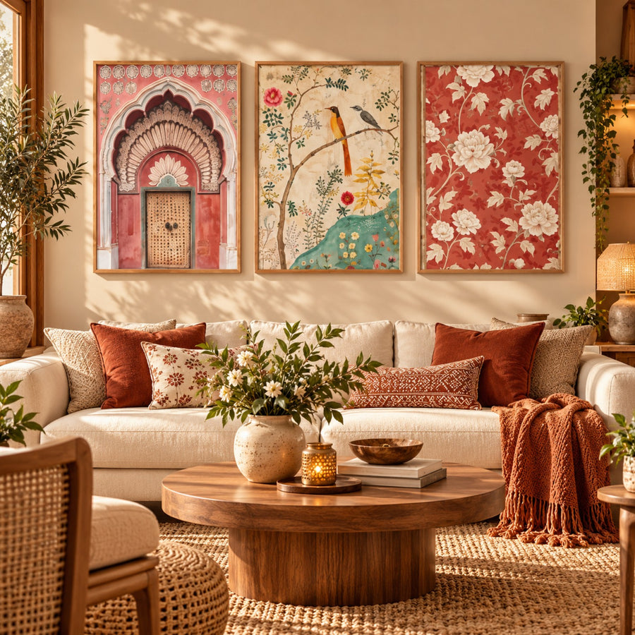 Rosewater garden and bird botanical framed wall set
