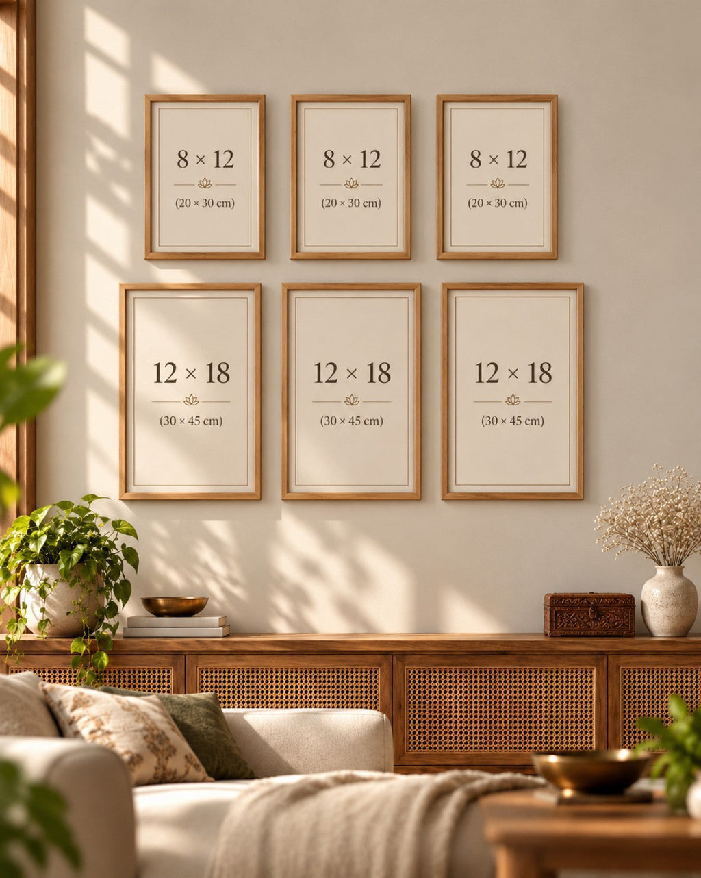 Size guide: 8×12 inch and 12×18 inch frame dimensions