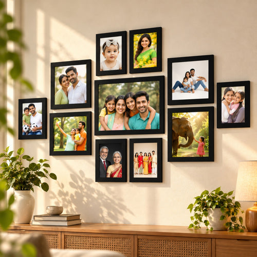 11-piece collage frame set displayed on a warm beige wall