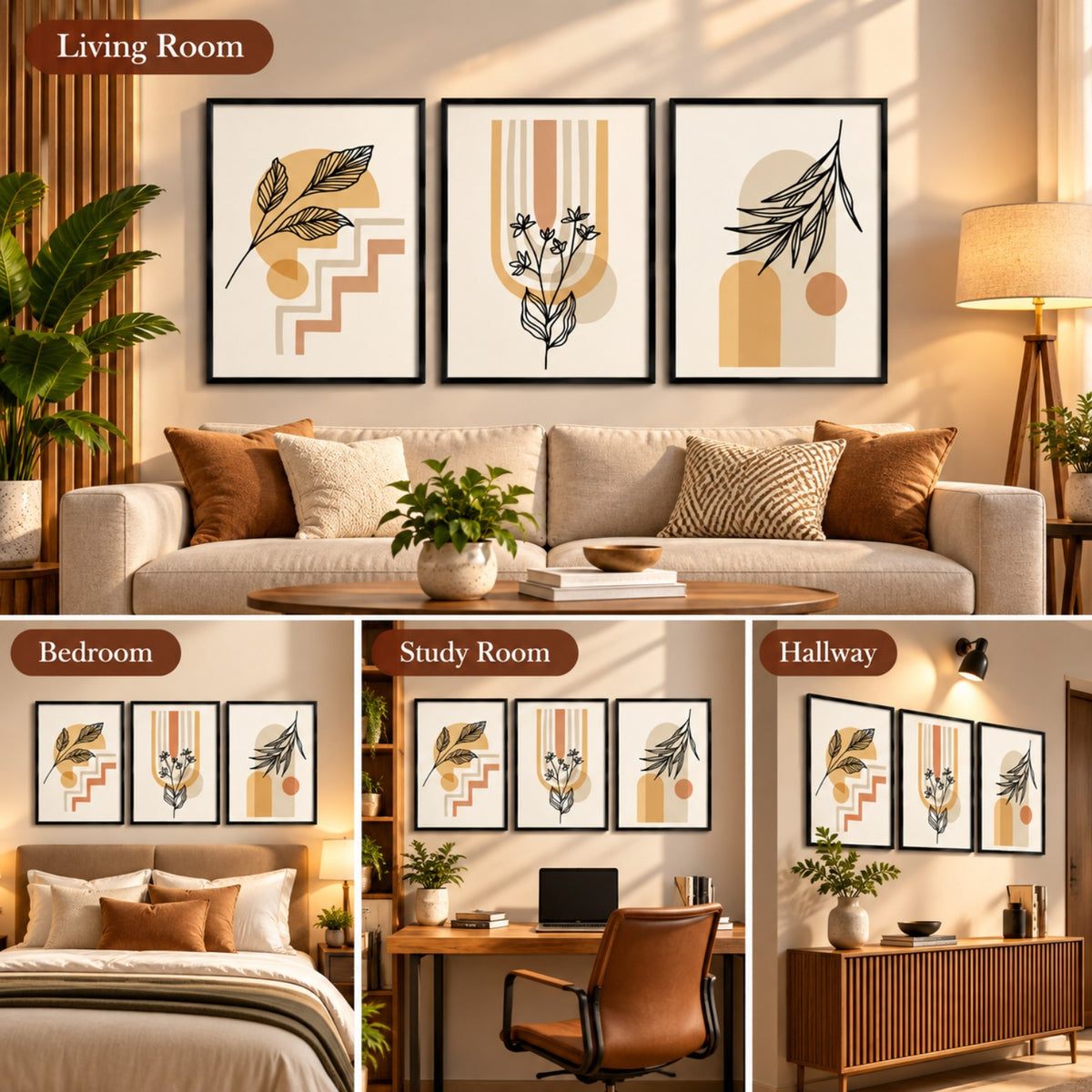 Botanical Harmony room styling in living room bedroom study room and hallway