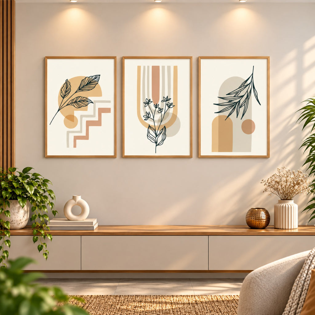 Wooden frame Botanical Harmony wall art in living room
