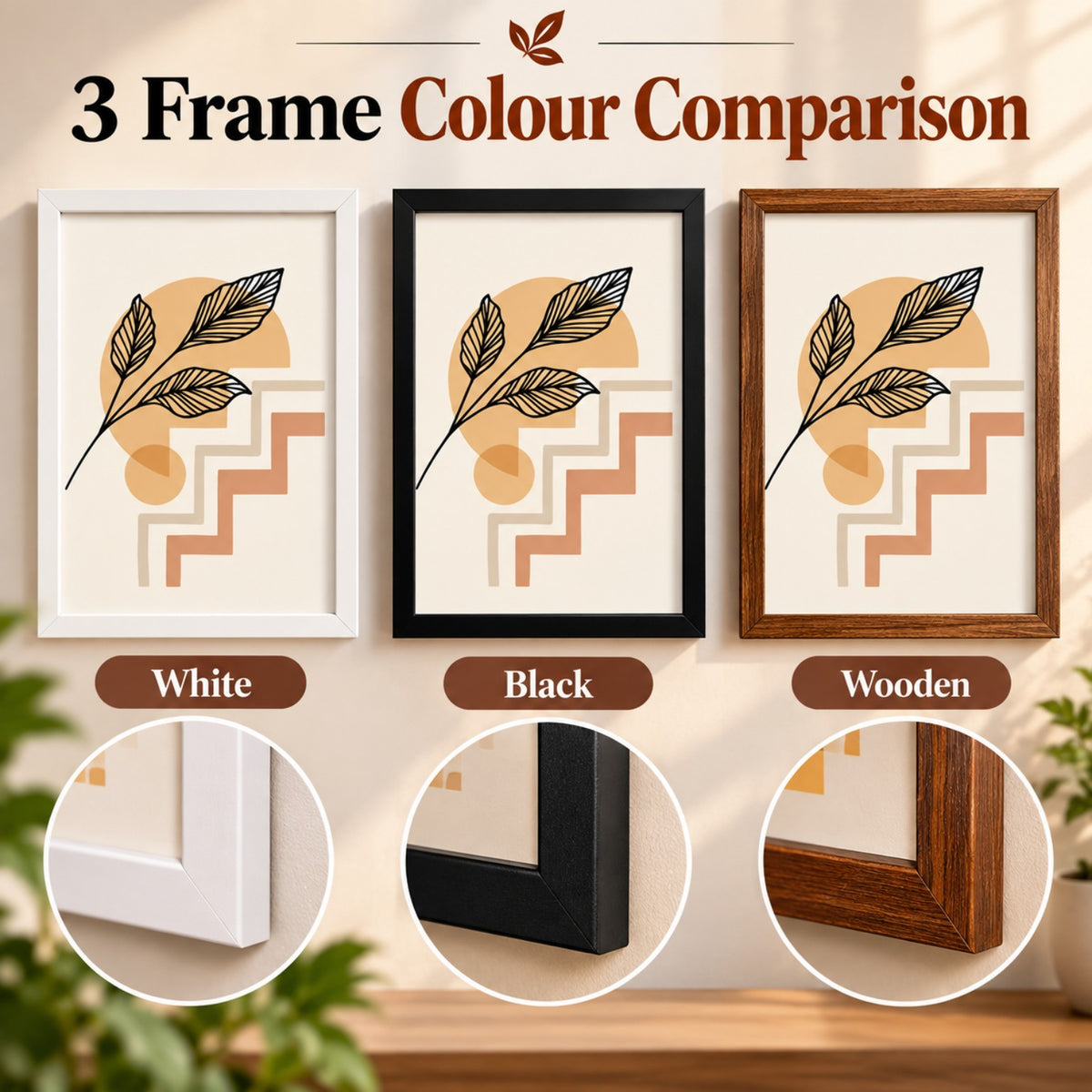 Black white and wooden frame colour comparison