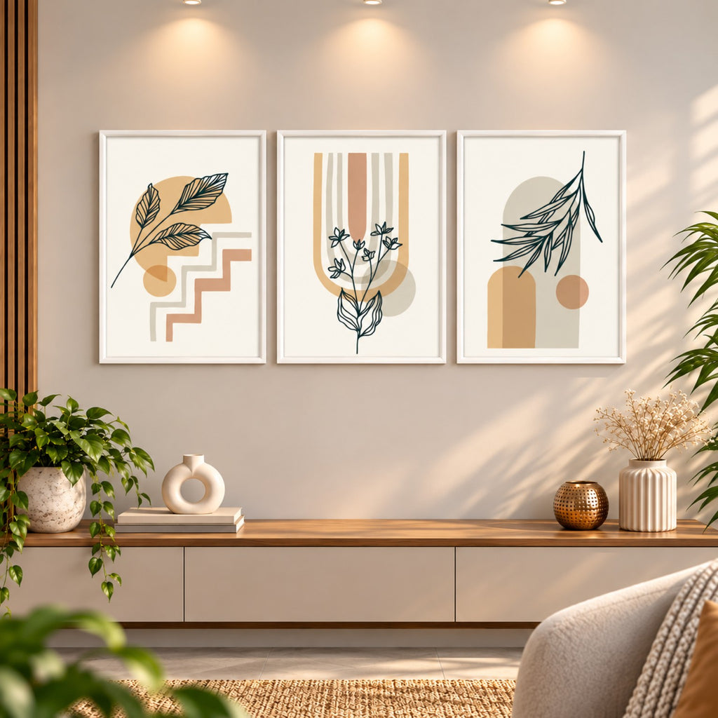 White frame Botanical Harmony wall art in living room