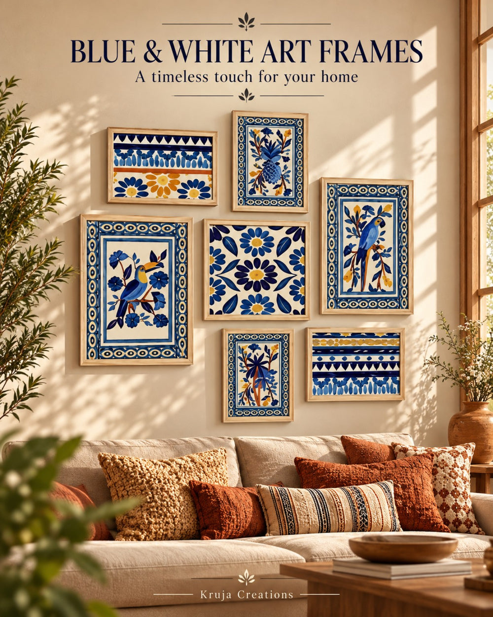 Azure Bloom – Blue & White Art Frame Set