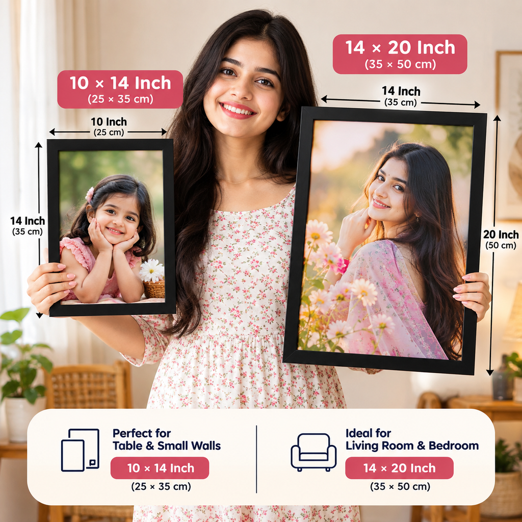 10 × 14 inch and 14 × 20 inch photo frame size comparison