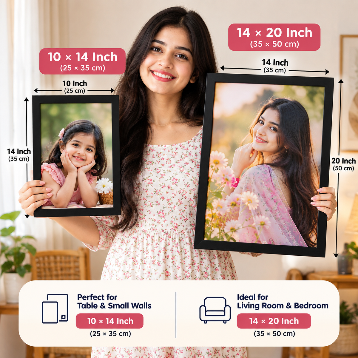 10 × 14 inch and 14 × 20 inch photo frame size comparison
