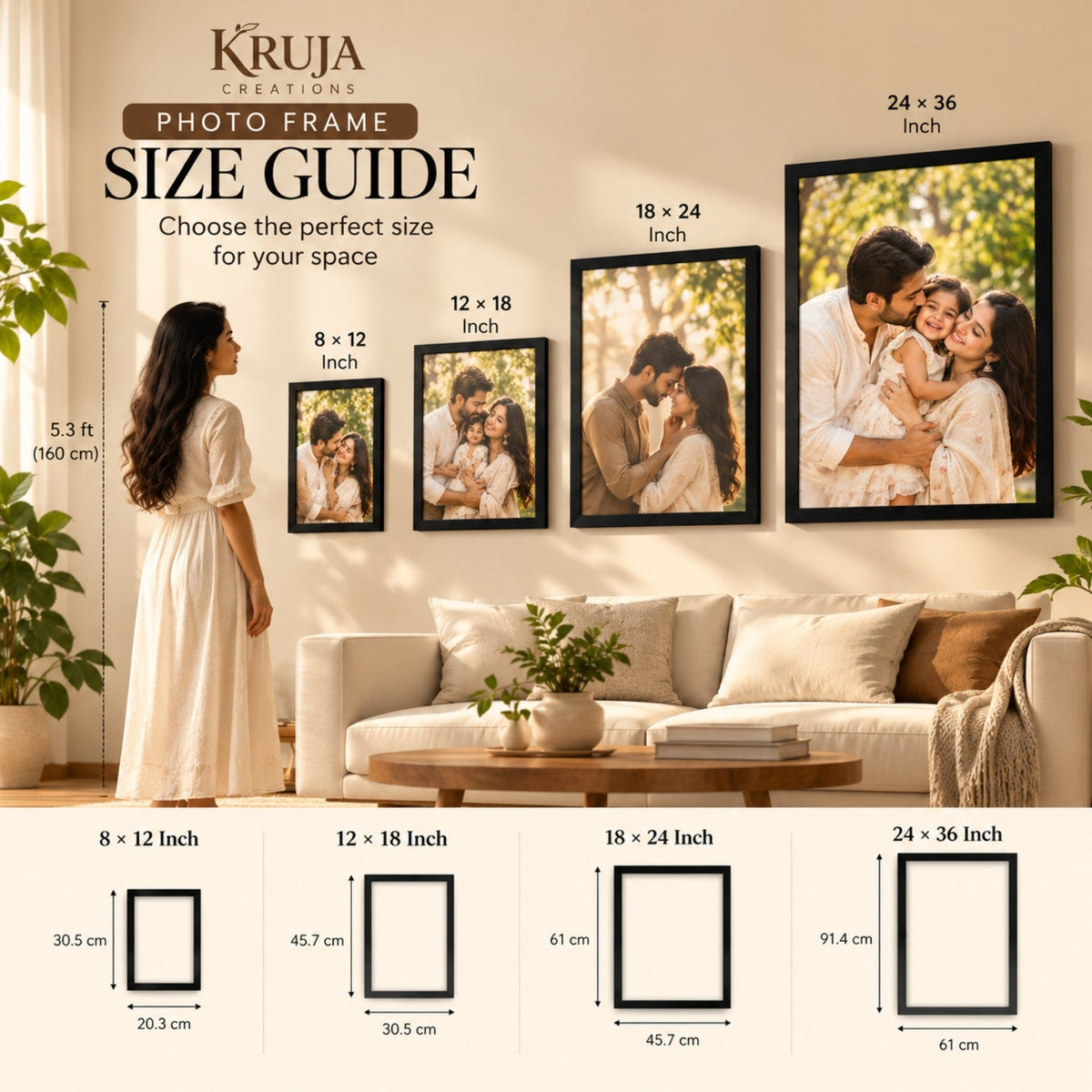Photo frame size guide – 8 × 12, 12 × 18, 18 × 24 and 24 × 36 inch sizes