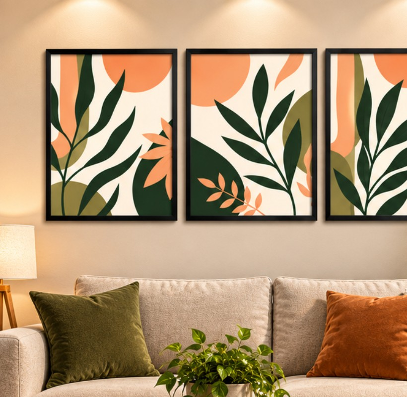 Modern Botanical Leaves living room detail