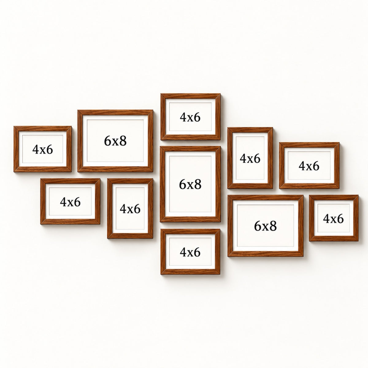 Wooden photo frame set of 12 size guide showing 4x6 and 6x8 inch frames